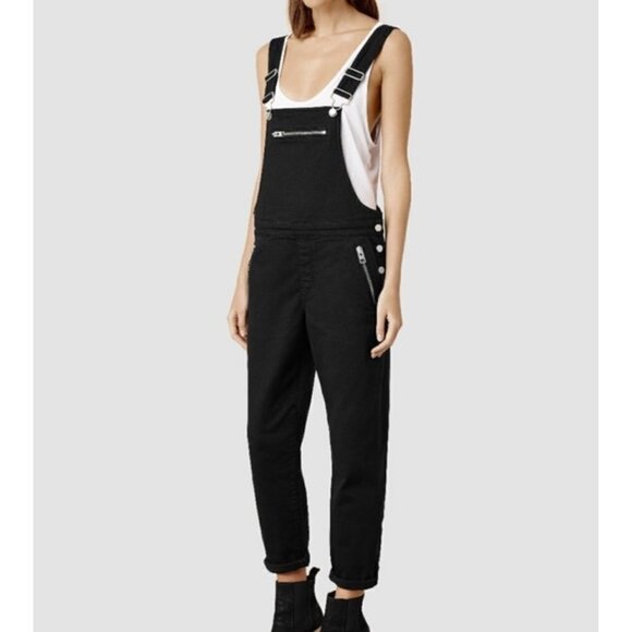 ❤️ AllSaints Women Dungarees denim overalls, black, Size 25 - Picture 1 of 11